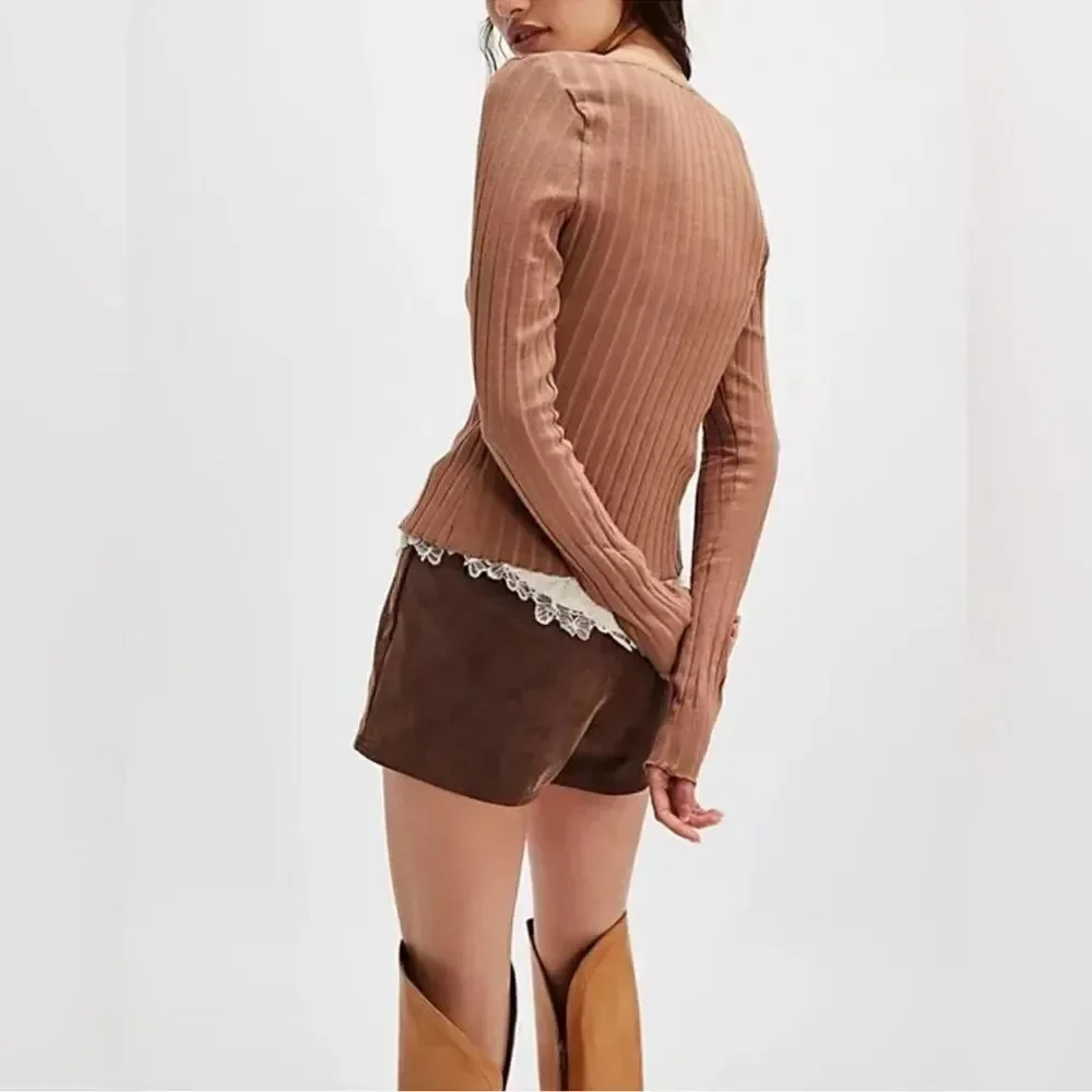 NWOT Free People Tilly Long-Sleeve button up Cardi - otter tan brown -, Medium